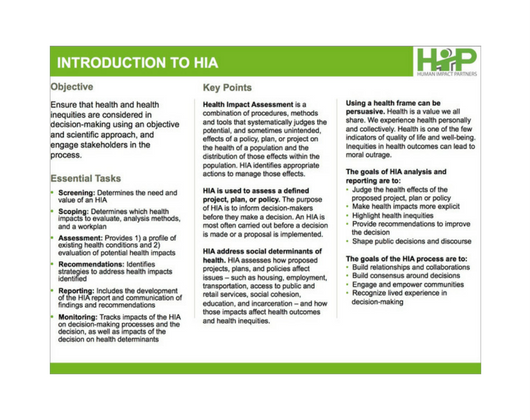 HIA Summary Guides