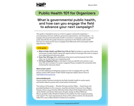 Public Health 101 for Organizers: What is governmental public health, and how can you engage the field to advance your next campaign?